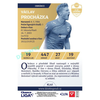 2024/25 Sportzoo Chance Liga 2. série #KL41 Václav Procházka Klub Legend