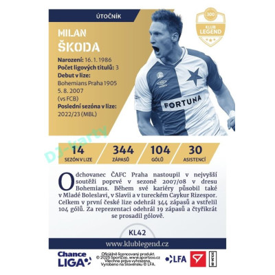 2024/25 Sportzoo Chance Liga 2. série #KL42 Milan Škoda Klub Legend