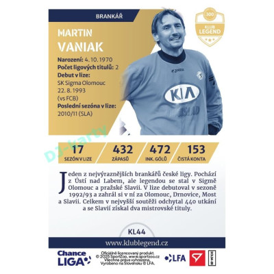 2024/25 Sportzoo Chance Liga 2. série #KL44 Martin Vaniak Klub Legend