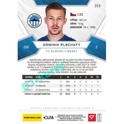 2021/22 Sportzoo Fortuna Liga 2. série #253 Dominik Plechatý