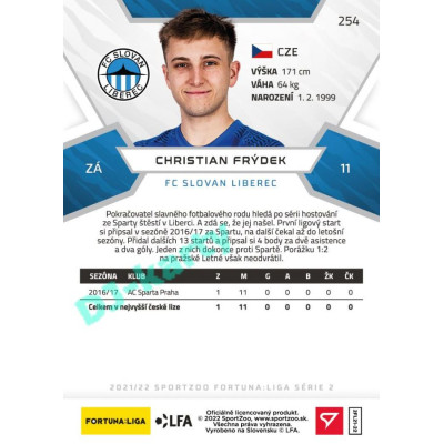 2021/22 Sportzoo Fortuna Liga 2. série #254 Christian Frýdek
