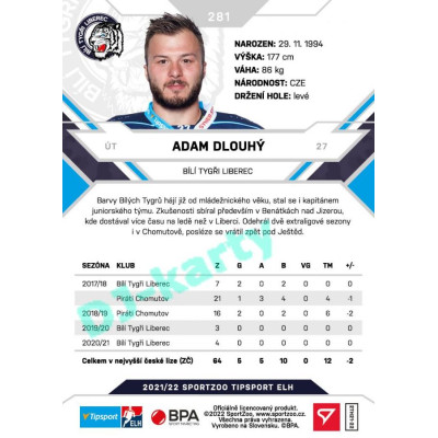 2021/22 Sportzoo TIPSPORT ELH 2. série #281 Adam Dlouhý