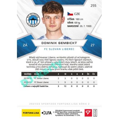 2021/22 Sportzoo Fortuna Liga 2. série #255 Dominik Gembický