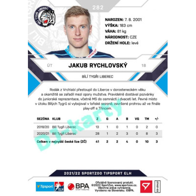 2021/22 Sportzoo TIPSPORT ELH 2. série #282 Jakub Rychlovský