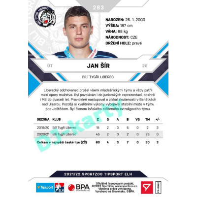 2021/22 Sportzoo TIPSPORT ELH 2. série #283 Jan Šír