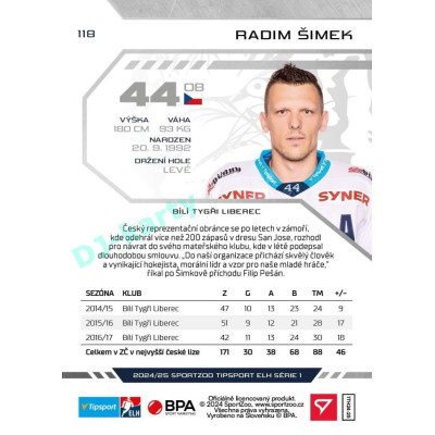 2024/25 Sportzoo ELH 1. serie #118 Radim Šimek