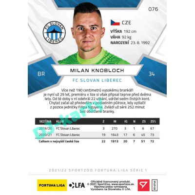 2021/22 Sportzoo Fortuna Liga Milan Knobloch #76