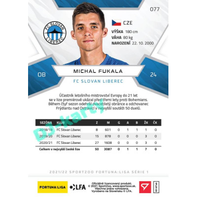 2021/22 Sportzoo Fortuna Liga Michal Fukala #77