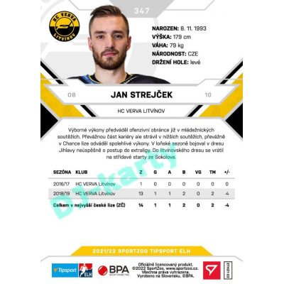 2021/22 Sportzoo TIPSPORT ELH 2. série #347 Jan Strejček
