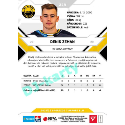 2021/22 Sportzoo TIPSPORT ELH 2. série #348 Denis Zeman