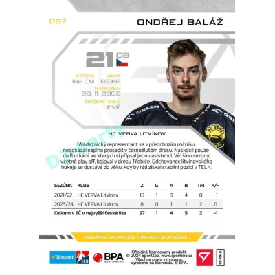 2024/25 Sportzoo ELH 1. serie #057 Ondřej Baláž