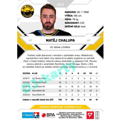 2021/22 Sportzoo TIPSPORT ELH 2. série #350 Matěj Chalupa