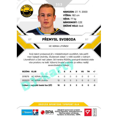 2021/22 Sportzoo TIPSPORT ELH 2. série #353 Přemysl Svoboda