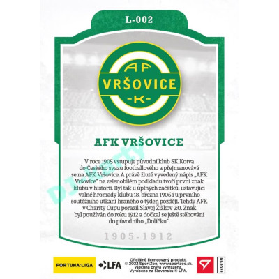 2023 Sportzoo Dekády fotbalové ligy #L-002 AFK VRŠOVICE Vývoj klubového loga