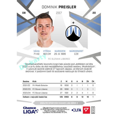 2024/25 Sportzoo Chance Liga 2. série #287 Dominik Preisler