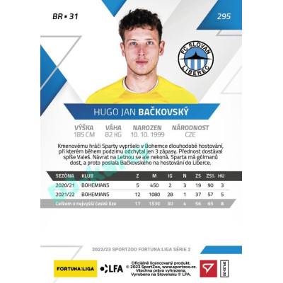 2022/23 Sportzoo Fortuna Liga 2. série #295 Hugo Jan Bačkovský