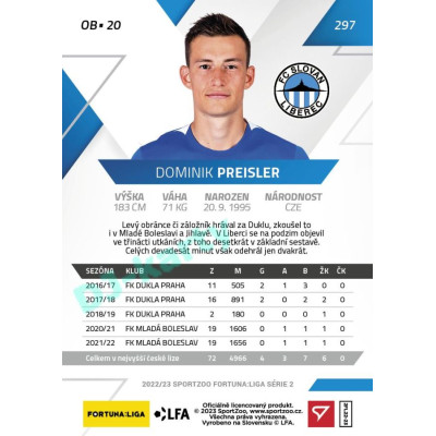 2022/23 Sportzoo Fortuna Liga 2. série #297 Dominik Preisler