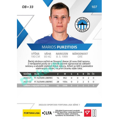 2022/23 Sportzoo Fortuna Liga 1. série #107 Marios Purzitidis