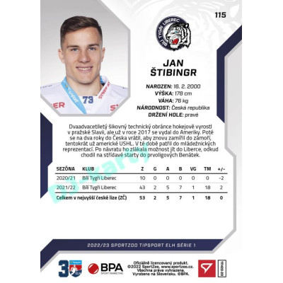 2022/23 Sportzoo ELH 1. série #115 Jan Štibingr