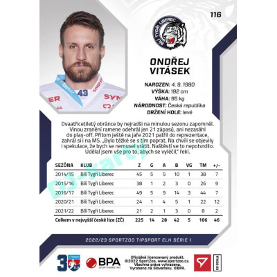 2022/23 Sportzoo ELH 1. série #116 Ondřej Vitásek