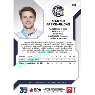 2022/23 Sportzoo ELH 1. série #119 Martin Faško-Rudáš