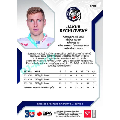 2022/23 Sportzoo ELH 2. série #306 Jakub Rychlovský