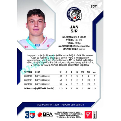 2022/23 Sportzoo ELH 2. série #307 Jan Šír