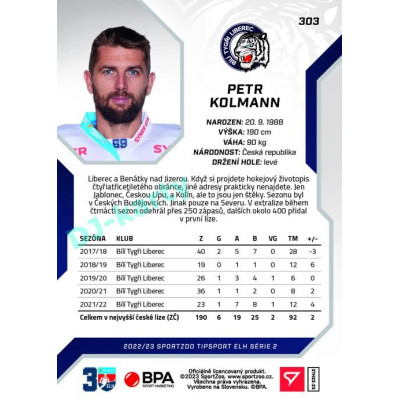 2022/23 Sportzoo ELH 2. série #303 Petr Kolmann