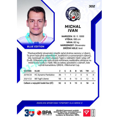 2022/23 Sportzoo ELH 2. série #302 Michal Ivan Blue xx/99