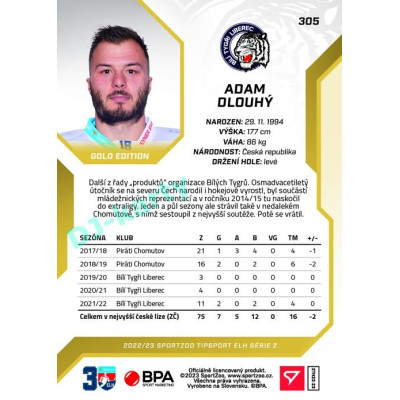 2022/23 Sportzoo ELH 2. série #305 Adam Dlouhý Gold xx/19