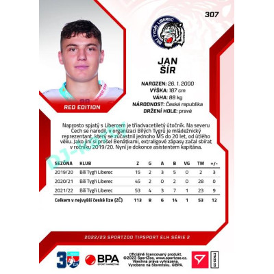 2022/23 Sportzoo ELH 2. série #307 Jan Šír Red xx/49