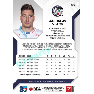 2022/23 Sportzoo ELH 1. série #126 Jaroslav Vlach