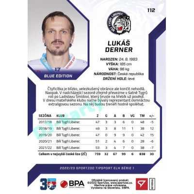 2022/23 Sportzoo ELH 1. série #112 Lukáš Derner Blue xx/99