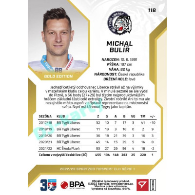 2022/23 Sportzoo ELH 1. série #118 Michal Bulíř Gold xx/19