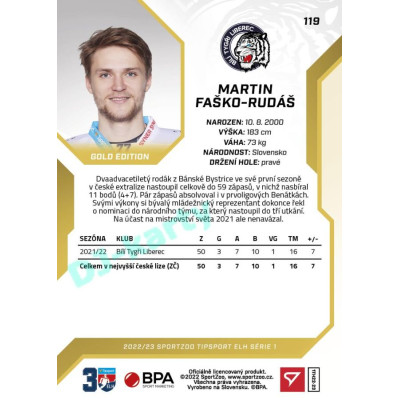 2022/23 Sportzoo ELH 1. série #119 Martin Faško-Rudáš Gold xx/19