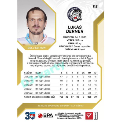 2022/23 Sportzoo ELH 1. série #112 Lukáš Derner Gold xx/19