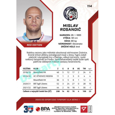 2022/23 Sportzoo ELH 1. série #114 Mislav Rosandič Red xx/49