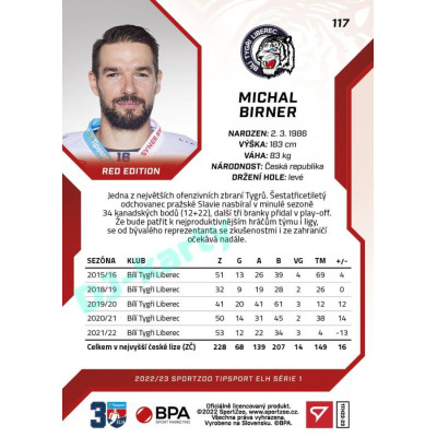 2022/23 Sportzoo ELH 1. série #117 Michal Birner Red xx/49