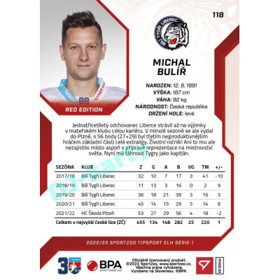 2022/23 Sportzoo ELH 1. série #118 Michal Bulíř Red xx/49
