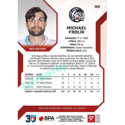 2022/23 Sportzoo ELH 1. série #122 Michael Frolík Red xx/49