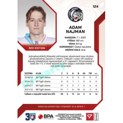2022/23 Sportzoo ELH 1. série #124 Adam Najman Red xx/49