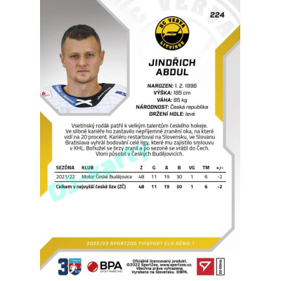 2022/23 Sportzoo ELH 1. série #224 Jindřich Abdul