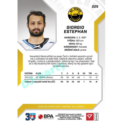 2022/23 Sportzoo ELH 1. série #225 Giorgio Estephan