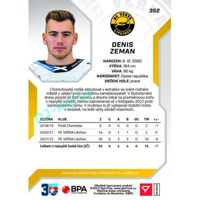 2022/23 Sportzoo ELH 2. série #352 Denis Zeman
