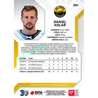 2022/23 Sportzoo ELH 2. série #350 Daniel Kolář