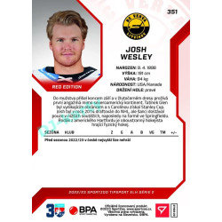 2022/23 Sportzoo ELH 2. série #351 Josh Wesley Red xx/49