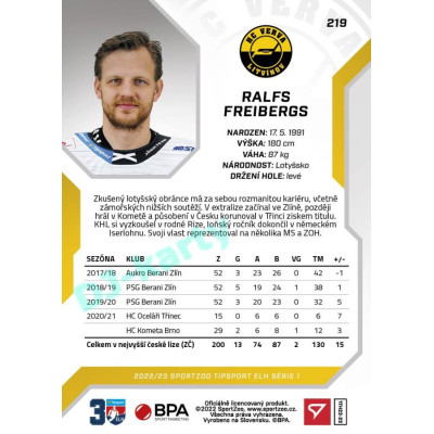 2022/23 Sportzoo ELH 1. série #219 Ralfs Freibergs