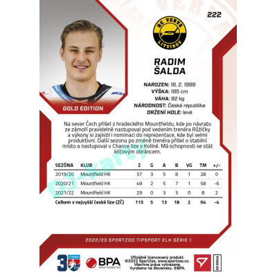 2022/23 Sportzoo ELH 1. série #222 Radim Šalda Red xx/49