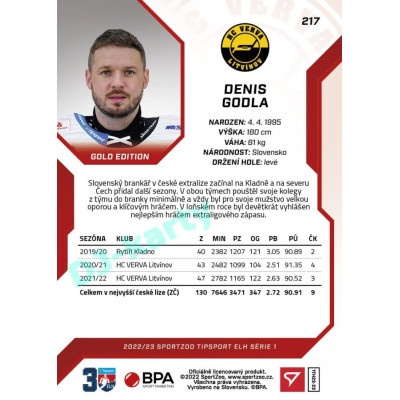 2022/23 Sportzoo ELH 1. série #217 Denis Godla Red xx/49