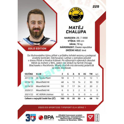 2022/23 Sportzoo ELH 1. série #229 Matěj Chalupa Red xx/49